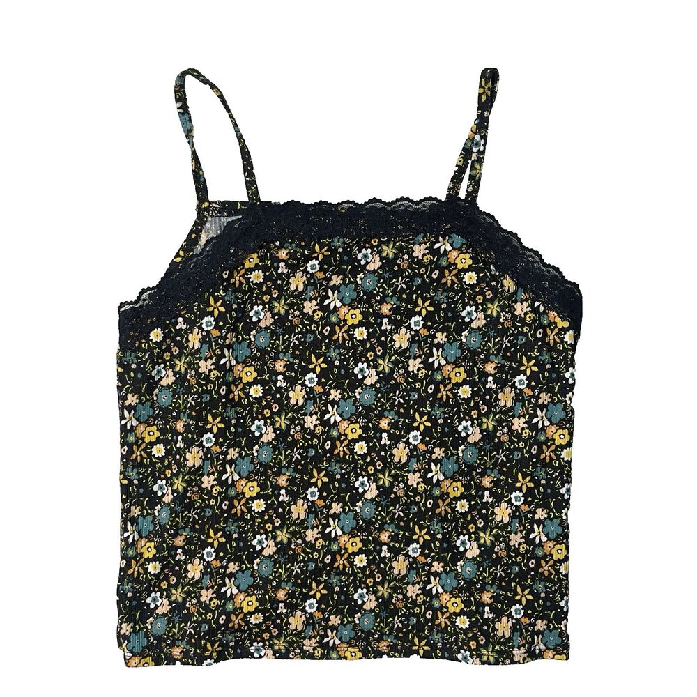 Sugar & Diamonds Navy Blue Yellow Teal Floral Cami Top Cottagecore Size Large